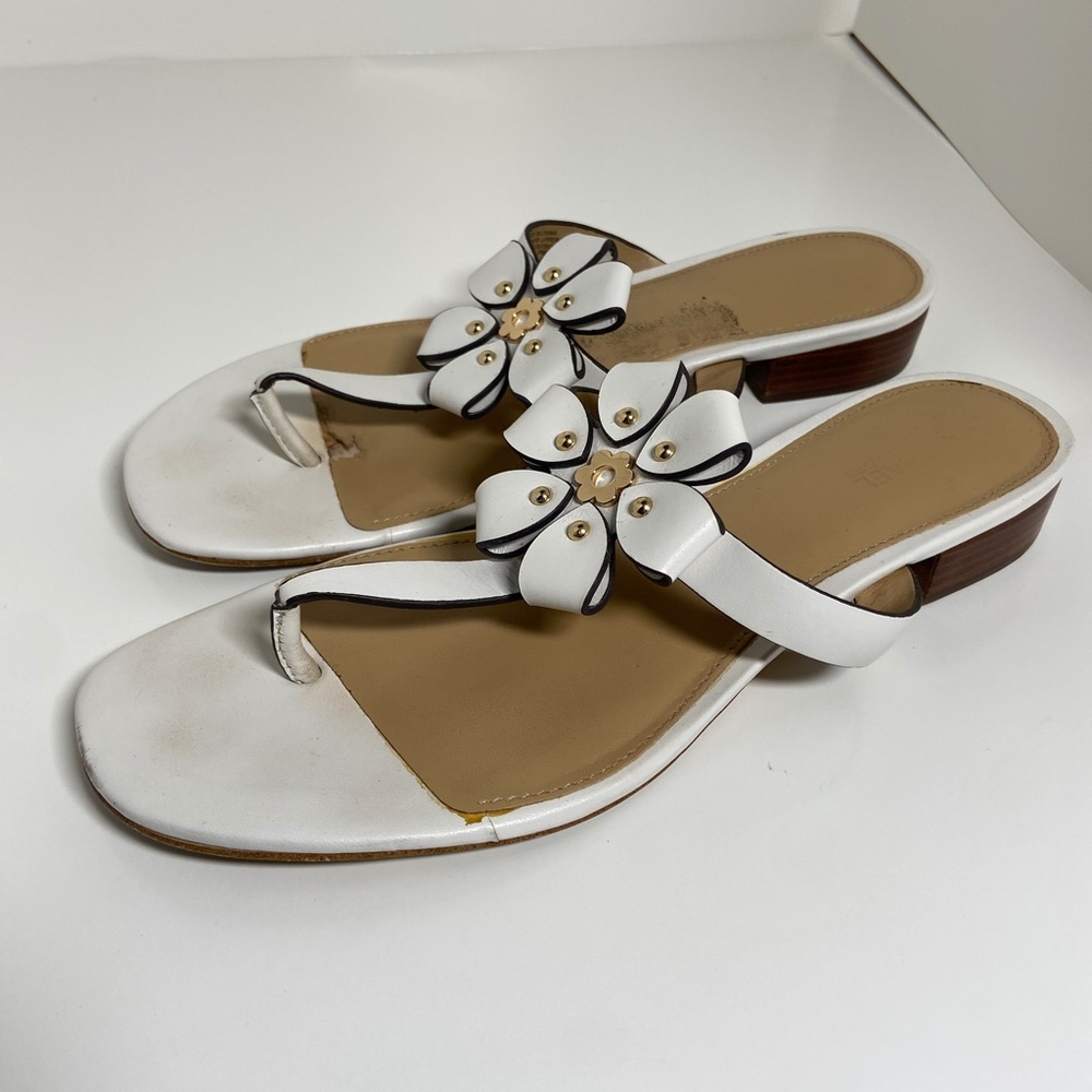 Michael Kors Tara Thong White Leather Sandals 7.5
